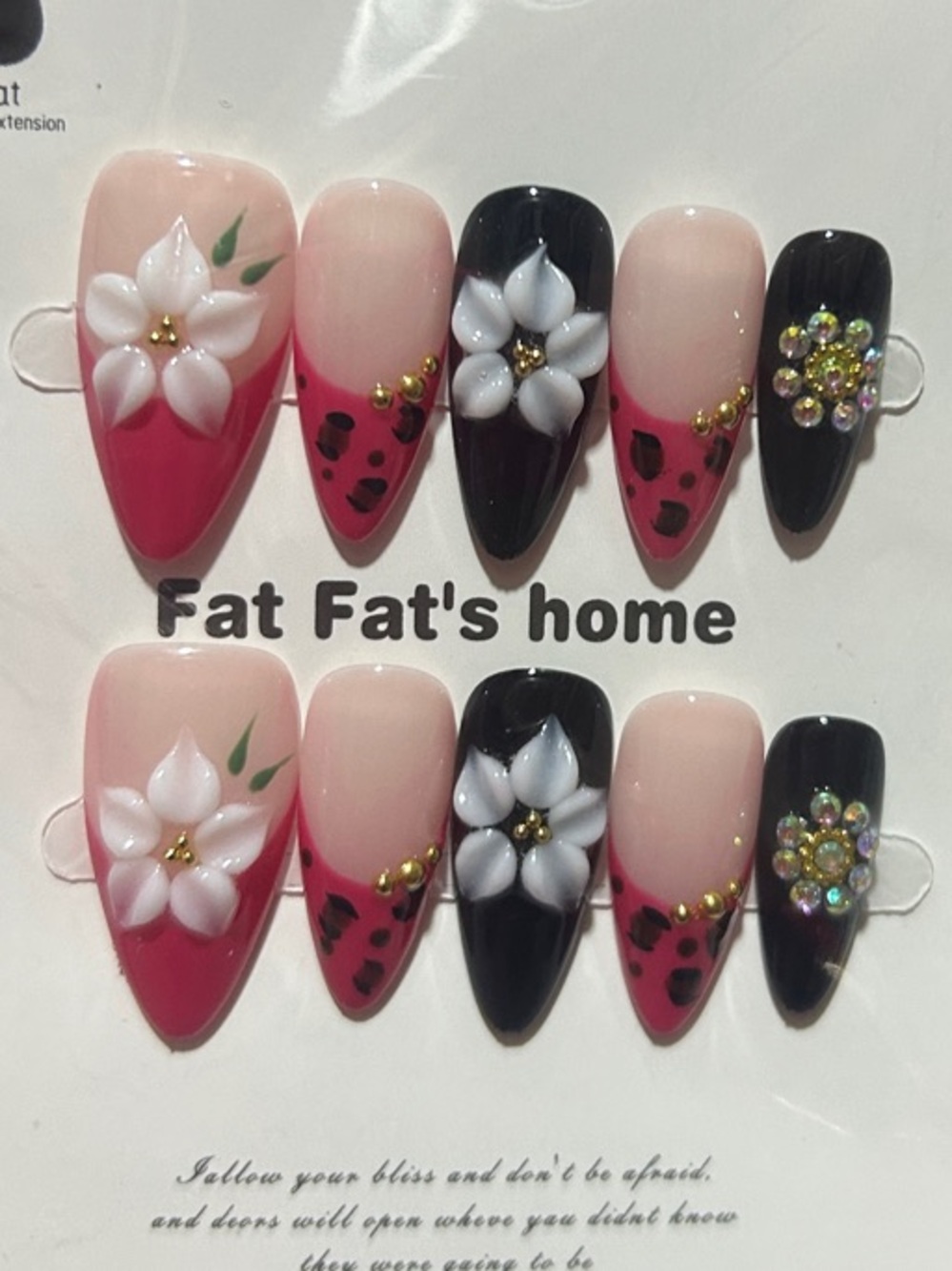 Floral Pink & Black Press-On Nail Set